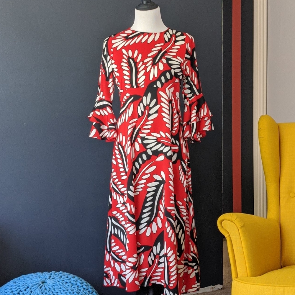 Traffic People red bell sleeve dress
